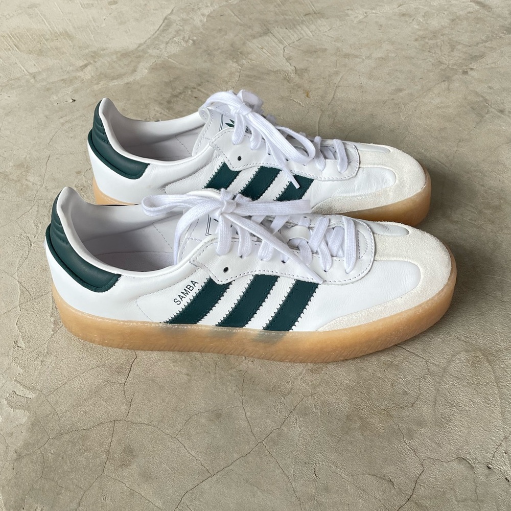 Adidas | Mens Samba Sneakers White with Collegiate Green Stripes